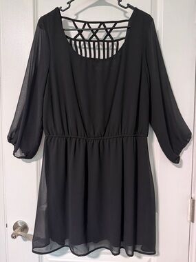 Black Chiffon Dress with Lattice Back